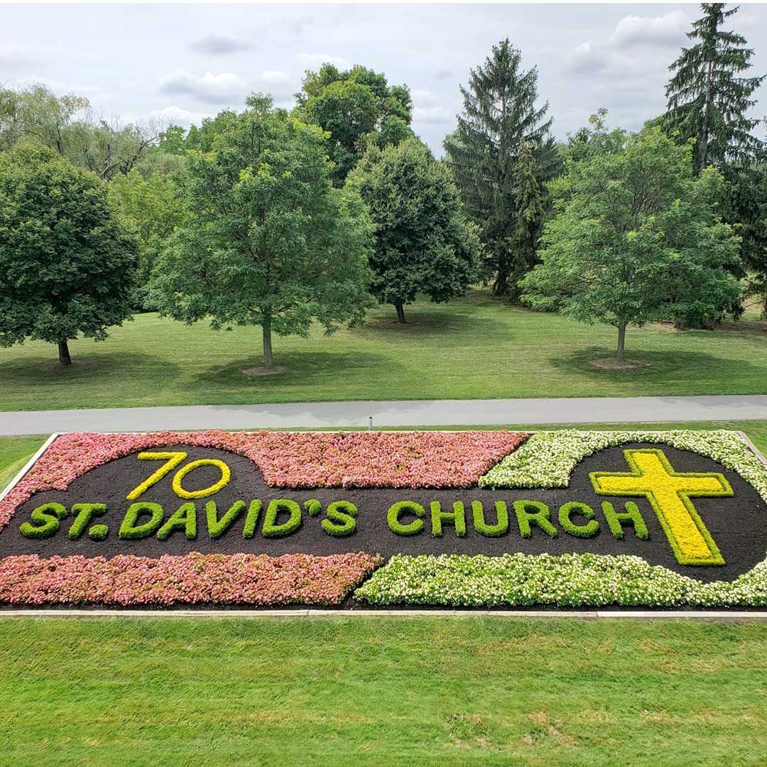 image of St. David's Church 70 years floral display