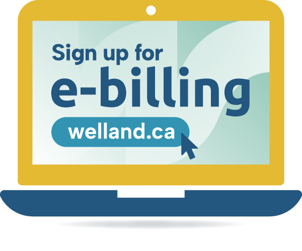 graphic of a computer with the words sign up for e-billing avoid Canada Post Delivery Distruptions