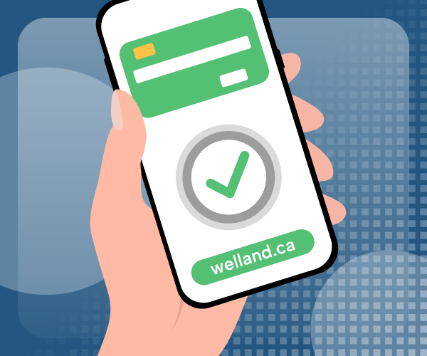 graphic of a hand holding a mobile device showing e payments